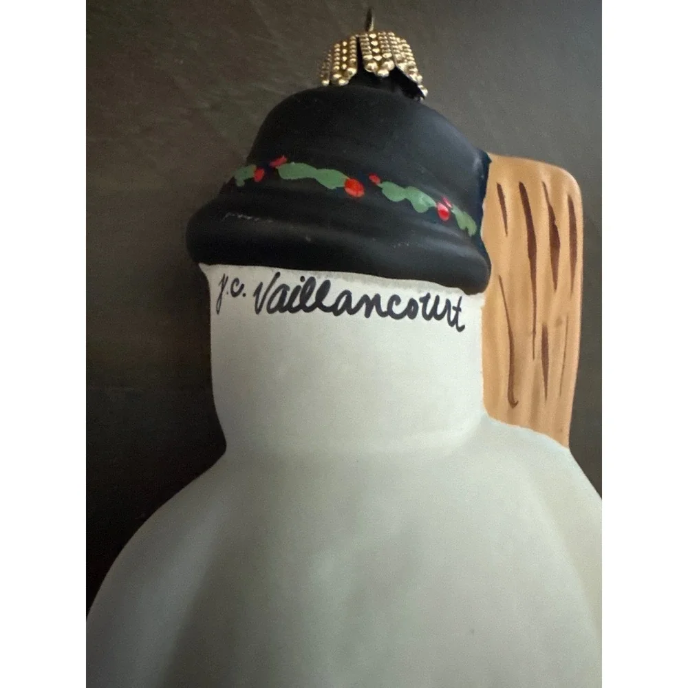 Vaillancourt Folk Art 1998 Glass Snowman Broom Ornament Germany VFA White